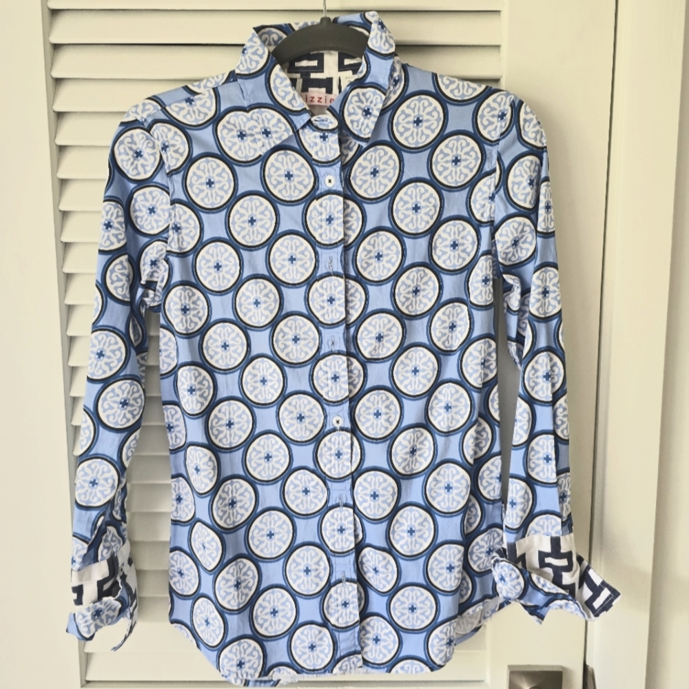 Blue Patterned Women's  Body Con Shirt